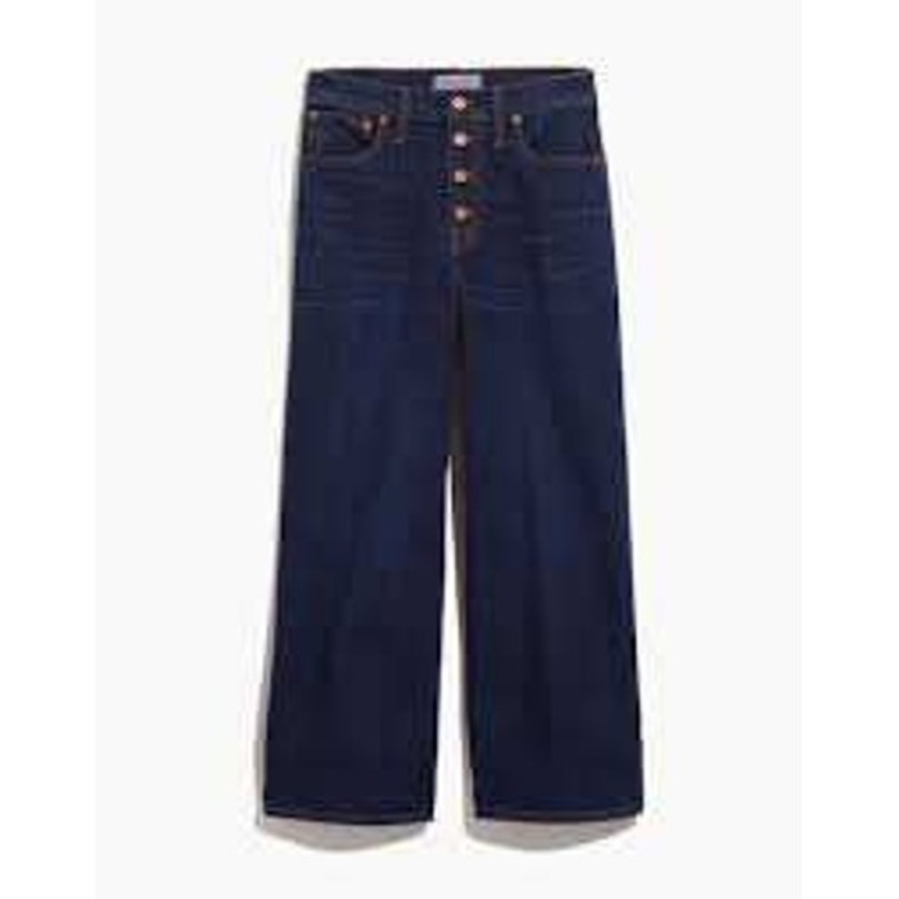 Madewell Wide-Leg Crop Jeans Women's 32 Hayes Wash Button Fly High Rise